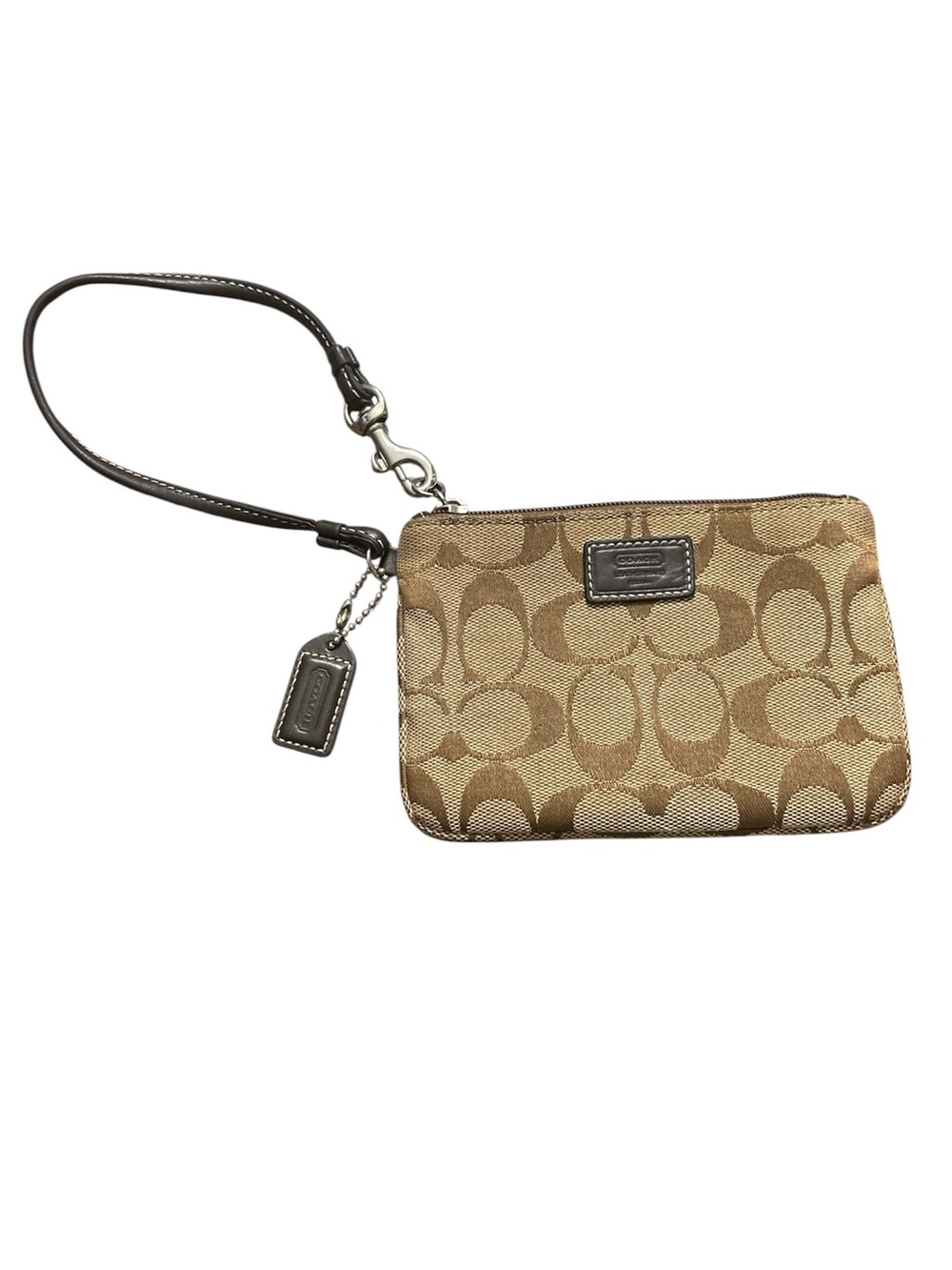 COACH LEATHERWARE BROWN & TAN MONOGRAM WRISTLET HANG TAG